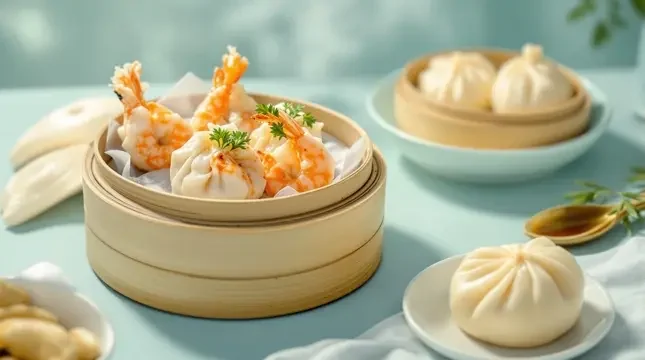 广式早茶的蒸笼点心